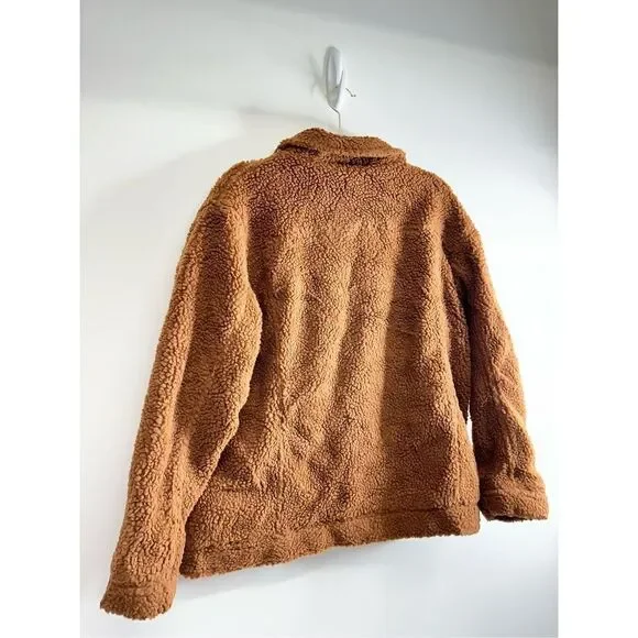 Forever21 Teddy Jacket Womens Size Large Brown Buttoned Front Pockets‎ - Picture 5 of 6